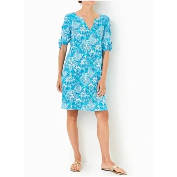 Lilly Pulitzer Dresses & Skirts - Lilly Pulitzer Easley Short Sleeve Dress Amalfi Blue Sunny State of Mind XS